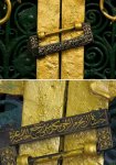 Both sides of the lock which is on the blessed door of Sayyidah Fatimah. Both sides have been beautified with lines of the Burdah.